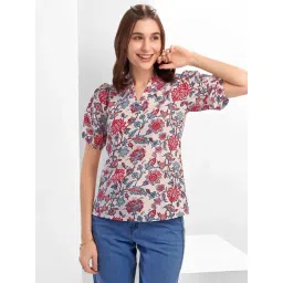 SELVIA Beige Printed Top-image-3