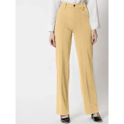 SELVIA Beige Regular Fit Mid Rise Trousers-image-1
