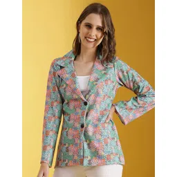 Selvia Floral Printed Notched Lapel Double-Breasted Blazer-picture-30