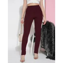 SELVIA Maroon Regular Fit Mid Rise Trousers-image-19
