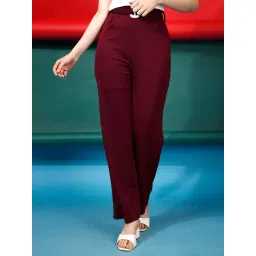 SELVIA Maroon Regular Fit Mid Rise Trousers-image-9