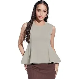 selvia Women Lycra Solid Top Regular fit Peplum Top Round Neck Sleeveless Stylish Top-picture-26