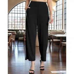 selvia Women Relaxed Black Lycra Blend Trousers-picture-38