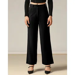 selvia Women Relaxed Black Lycra Blend Trousers-picture-37