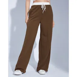 selvia Women Relaxed Brown Lycra Blend Trousers-picture-12