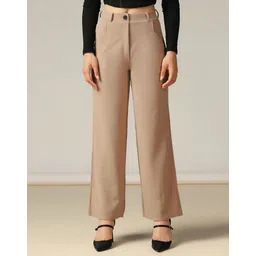 selvia Women Relaxed Brown Lycra Blend Trousers-picture-14