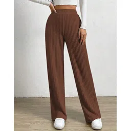 selvia Women Relaxed Brown Lycra Blend Trousers-picture-13
