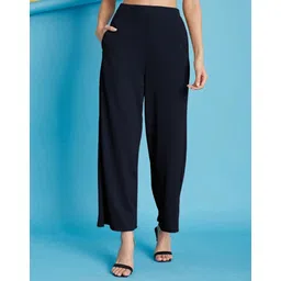 selvia Women Relaxed Dark Blue Lycra Blend Trousers-picture-38