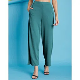 selvia Women Relaxed Dark Green Lycra Blend Trousers-picture-11