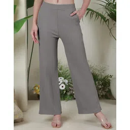 selvia Women Relaxed Grey Lycra Blend Trousers-picture-36