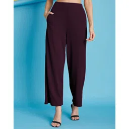 selvia Women Relaxed Purple Lycra Blend Trousers-picture-37