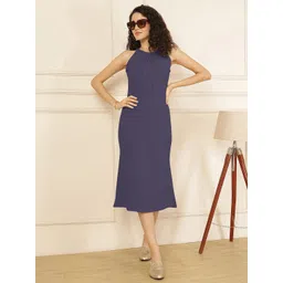 Selvia Women Ribbed Pleated Bodycon Midi Dress-picture-24