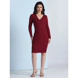 Selvia Women Solid V-Neck Bodycon Dress-picture-32