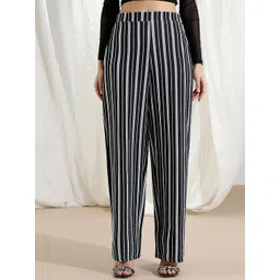 Selvia Women Striped Monochrome Relaxed Straight Leg Easy Wash Parallel Trousers-picture-31