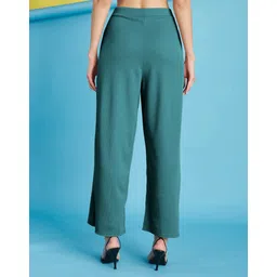 selvia Women Relaxed Dark Green Lycra Blend Trousers image 2