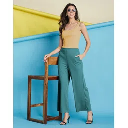 selvia Women Relaxed Dark Green Lycra Blend Trousers image 5