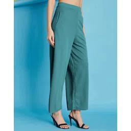 selvia Women Relaxed Dark Green Lycra Blend Trousers image 3