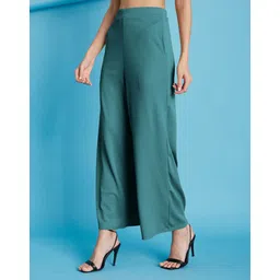 selvia Women Relaxed Dark Green Lycra Blend Trousers image 4