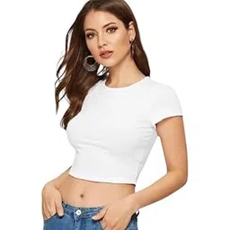 selvike Womens Round Neck Casual Solid Crop Top-picture-55