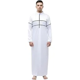 sem kurta Men’s Elegant Jubba with Zipper Modern Long Sleeve Jubba with Black Stripe Design for, Prayer & Eid-picture-46