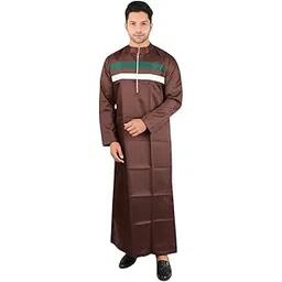 sem kurta Men’s Stylish Thobe with Front Zipper Elegant Long Sleeve Jubba with Chest Stripe Design for, Prayer & Eid-picture-30