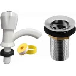 Senkiddpro PVC White Wall Mounted Pillar Tap with Stainless Steel Waste Jali &a; Teflon Tape Combo-picture-47