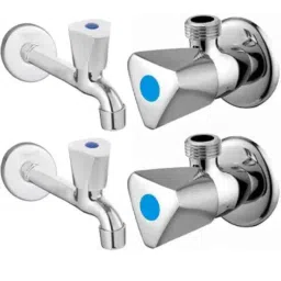 Senkiddpro Triangle 2 Pcs Stainless Steel Chrome Finish Wall Mounted Angle Cock &a; 2 Pcs Long Body Tap Combo-picture-32