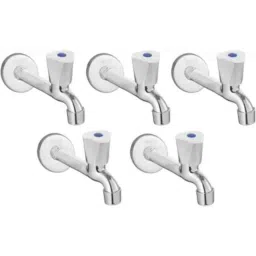 Senkiddpro Triangle Steel Chrome Finish Wall Mounted Long Body Tap with Wall Flange (Pack of 5)-picture-20