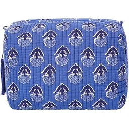 senora Quilted Cosmetic & Toiletry Bag for Women & Men | Hanging Travel Makeup Organizer Pouch | Ethnic Floral Print | 23.5 x 11.5 x 17.5 cm | Blue Colour-picture-43