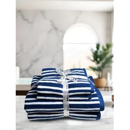 SENSES Blue & Green 4 Pieces Striped Cotton 600 GSM Skin Friendly Towel Set-picture-13