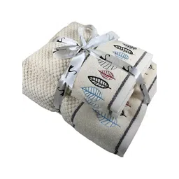 SENSES Cream-Coloured & Black 4 Pieces Cotton Towel Set-picture-36