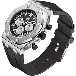 senstone Men's Watch Quartz Analog Waterproof Multifunction Chronograph Sports Watch for Men with Calendar Black Rubber Strap-picture-42