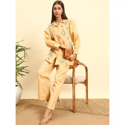 SEPHANI Embroidered Shirt Collar Shirt With Trousers Co-Ords-picture-31