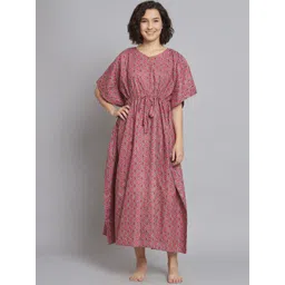 SEPHANI Ethnic Motifs Printed Pure Cotton Kaftan Maxi Nightdress-picture-33