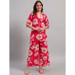 SEPHANI Floral Printed Mandarin Collar Pure Cotton Kurti With Trousers-picture-30