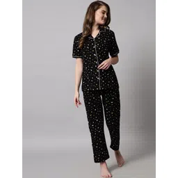 SEPHANI Women Black & White Printed Hosiery Cotton Night Suit-picture-38