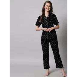 SEPHANI Women Black & White Printed Pure Cotton Night suit-picture-40