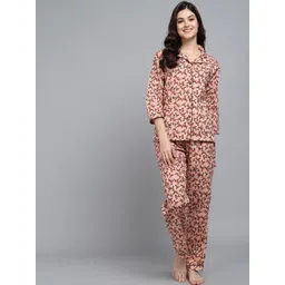 SEPHANI Women Peach-Coloured & Black Printed Night suit-picture-35