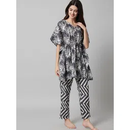 SEPHANI Women Pure cotton  Grey & Off White Printed Night suit-picture-37