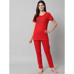 SEPHANI Women Red & Black Printed Night Suit TB-RED-DOT-1806-S-Red-picture-27