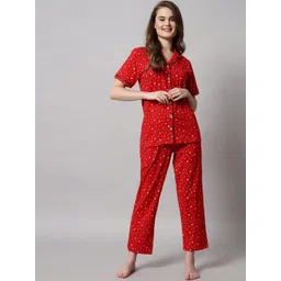 SEPHANI Women Red & White Printed Night suit-picture-22