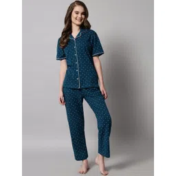 SEPHANI Women Teal & White Printed Night suit-picture-21