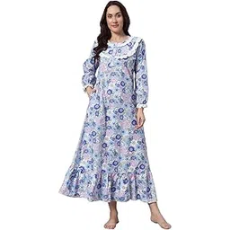 sephani Women's 100% Cotton Printed Maxi Nightgown Long Nighty Sleepwear for Ladies Super Soft Full Sleeves Nightgown-picture-29