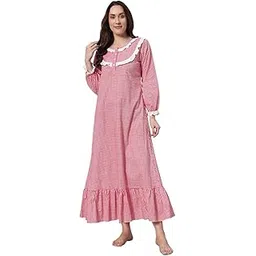 sephani Women's 100% Cotton Printed Maxi Nightgown Long Nighty Sleepwear for Ladies Super Soft Full Sleeves Nighty-picture-31