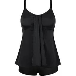 septangle Women Plus Size Bathing Suits Leaf Print Flyaway Two Piece Swimsuit Tankini Swimwear-picture-27