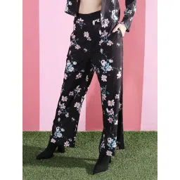Sera Black & Pink Floral Print Flared Fit Mid Rise Trousers-picture-22