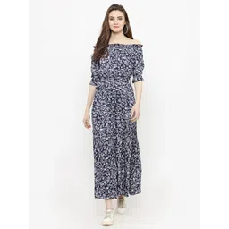 Sera Blue Floral Printed Off-Shoulder Tiered Maxi Dress-picture-36