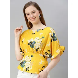 Sera Floral Printed Bell Sleeves Cinched Waist Top-picture-37