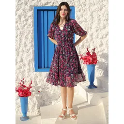 Sera Floral Printed Pleated Fit & Flare Dress image 1