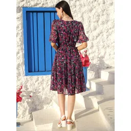 Sera Floral Printed Pleated Fit & Flare Dress image 4